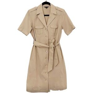 Brooks Brothers Button Front Safari Khaki Shirt Dress Size 8 NWOT